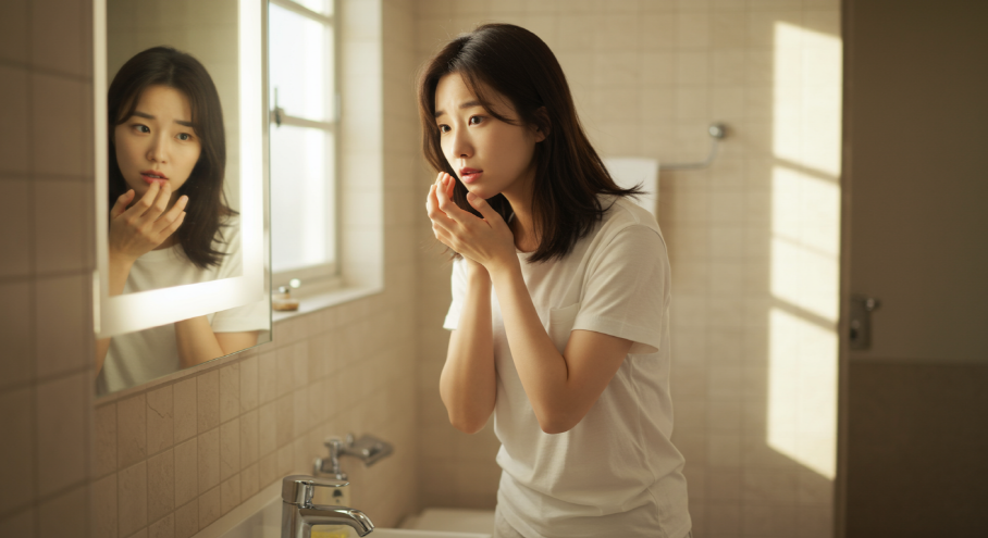 지성피부를 관리하고있는 한국 여성